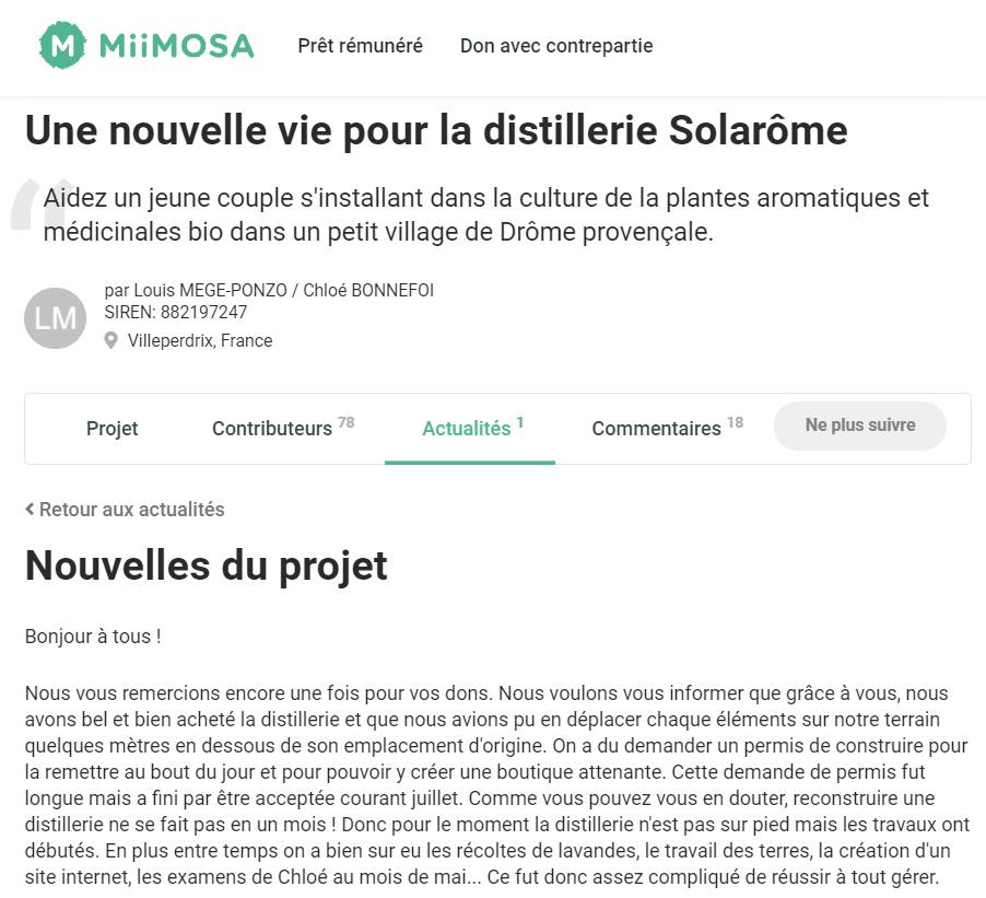 nouvelles post crowdfunding